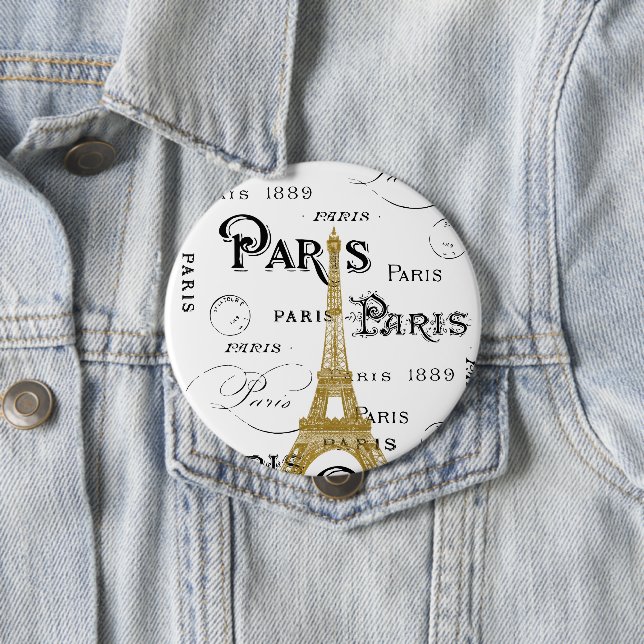 Typography Calligraphy Paris France Eiffel Tower 10 Cm Round Badge (In Situ)
