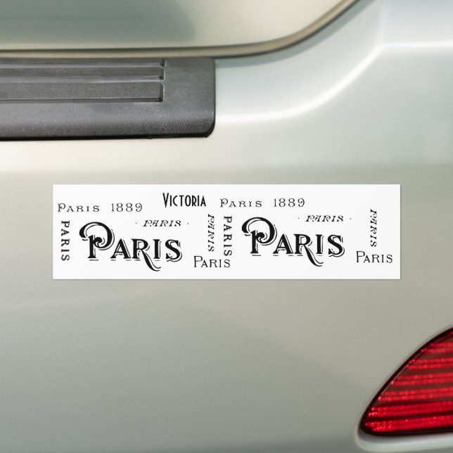 Typography Calligraphy Paris France Eiffel Tower Bumper Sticker (On Car)