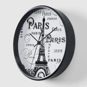 Typography Calligraphy Paris France Eiffel Tower Clock