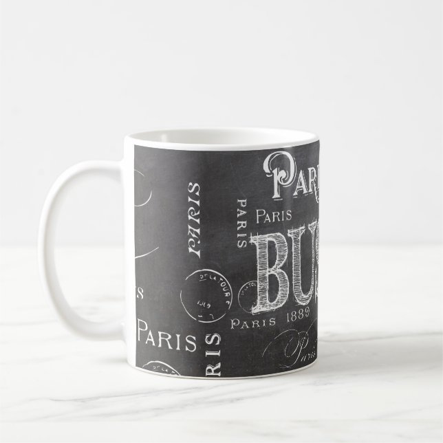 Typography Calligraphy Paris France Eiffel Tower Coffee Mug (Left)