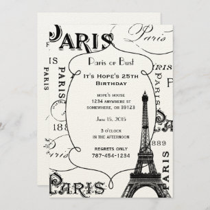 Typography Calligraphy Paris France Eiffel Tower Invitation