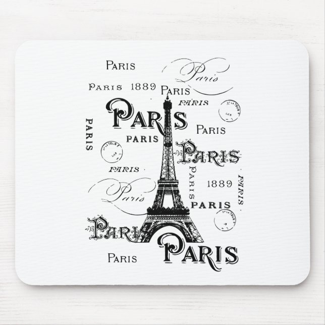 Typography Calligraphy Paris France Eiffel Tower Mouse Mat (Front)