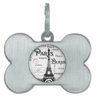 Typography Calligraphy Paris France Eiffel Tower Pet Name Tag