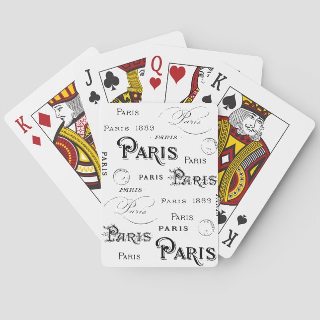 Typography Calligraphy Paris France Eiffel Tower Playing Cards (Back)