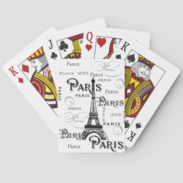 Typography Calligraphy Paris France Eiffel Tower Playing Cards (Back)