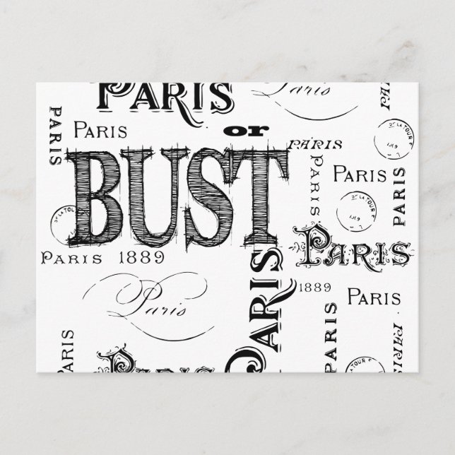 Typography Calligraphy Paris France Eiffel Tower Postcard (Front)