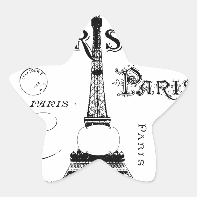 Typography Calligraphy Paris France Eiffel Tower Star Sticker (Front)