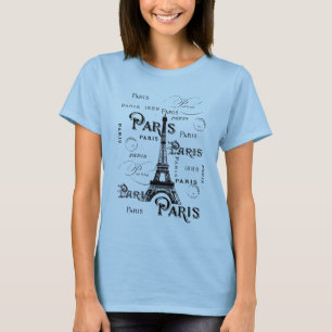 Typography Calligraphy Paris France Eiffel Tower T-Shirt