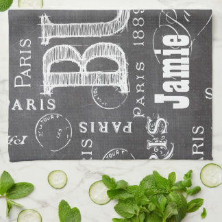 Typography Calligraphy Paris France Eiffel Tower Tea Towel