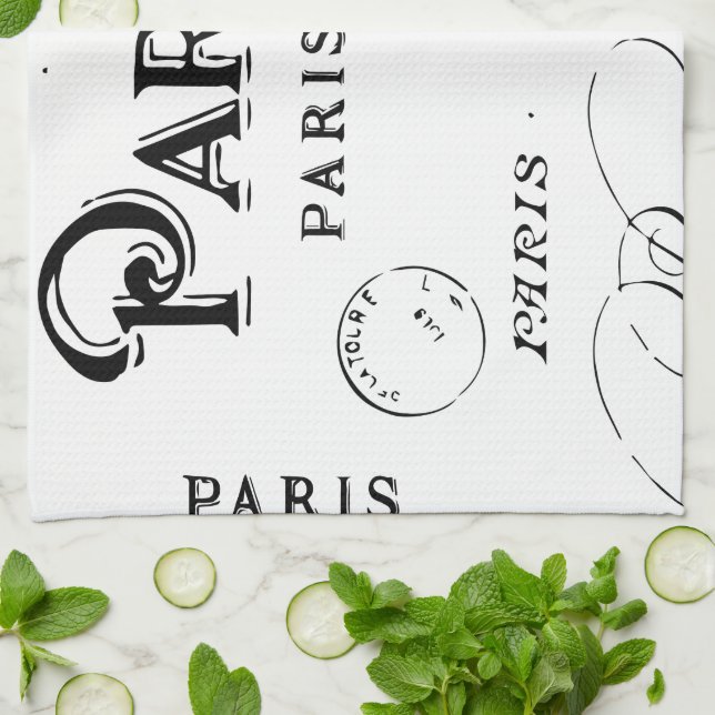 Typography Calligraphy Paris France Eiffel Tower Tea Towel (Folded)