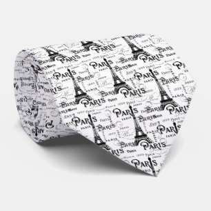 Typography Calligraphy Paris France Eiffel Tower Tie