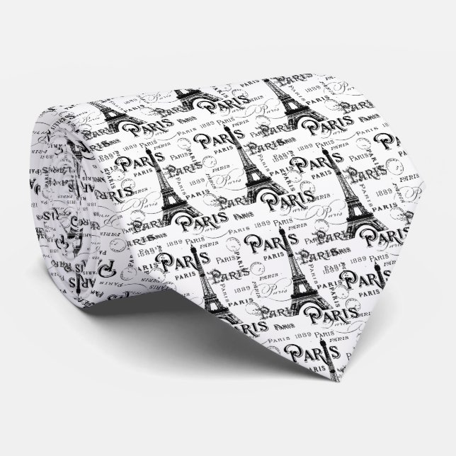 Typography Calligraphy Paris France Eiffel Tower Tie (Rolled)