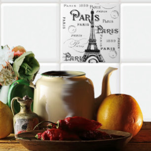 Typography Calligraphy Paris France Eiffel Tower Tile