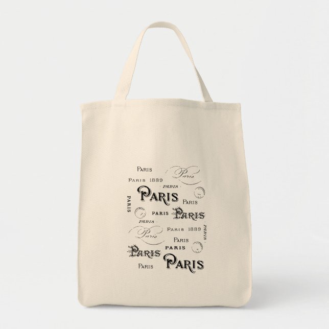 Typography Calligraphy Paris France Eiffel Tower Tote Bag (Front)