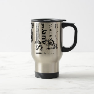 Typography Calligraphy Paris France Eiffel Tower Travel Mug