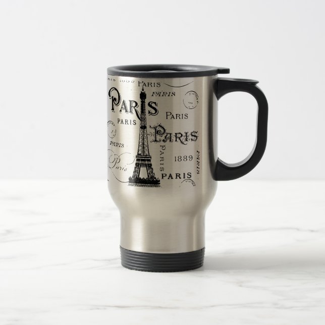 Typography Calligraphy Paris France Eiffel Tower Travel Mug (Right)
