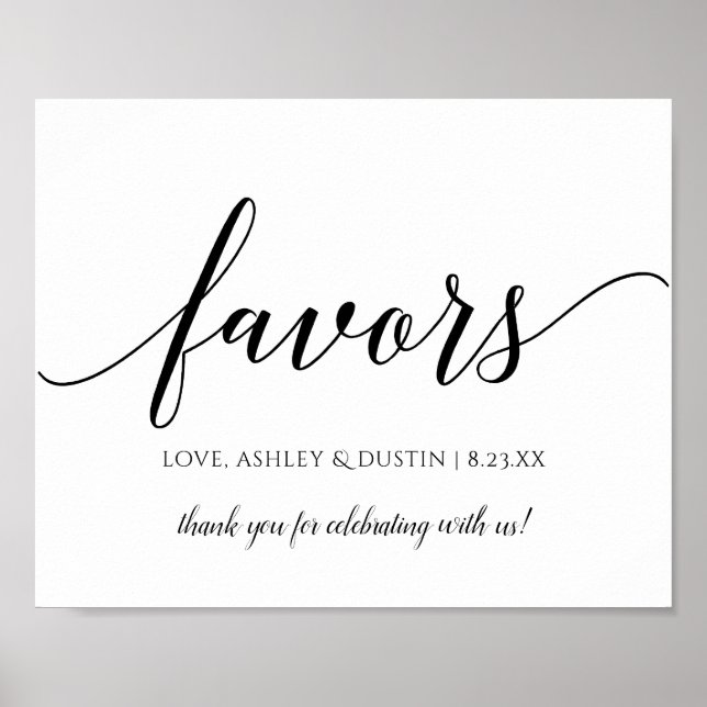 Typography Calligraphy Wedding Favours Sign | (Front)