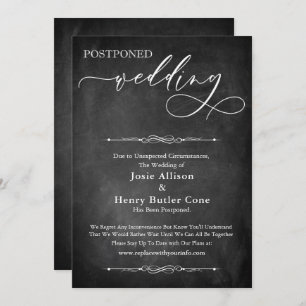 Typography & Chalkboard Postponed Wedding Card