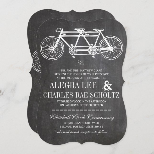 Typography Chalkboard Retro Bicycle Built for Two Invitation (Front/Back)