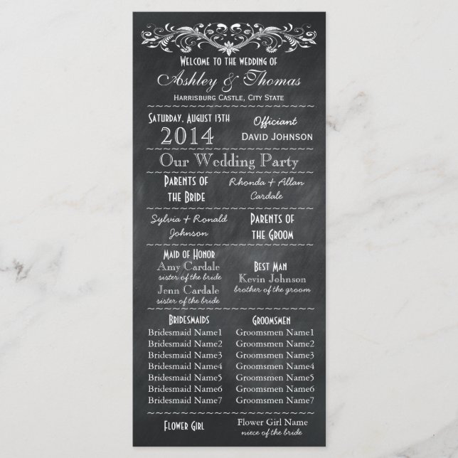 Typography Chalkboard Wedding Programs 2 Maids Hon Programme (Front)