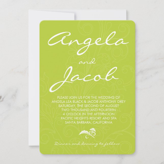 Typography Chartreuse Green Floral Wedding Invitation (Front)