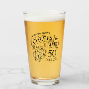 Typography Cheers And Beers Any Age Birthday Glass