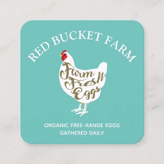 Typography Chicken Farm Fresh Eggs Square Business Card (Front)