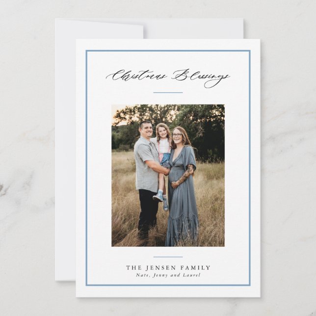 Typography Christmas Blessings Holiday Photo Card (Front)