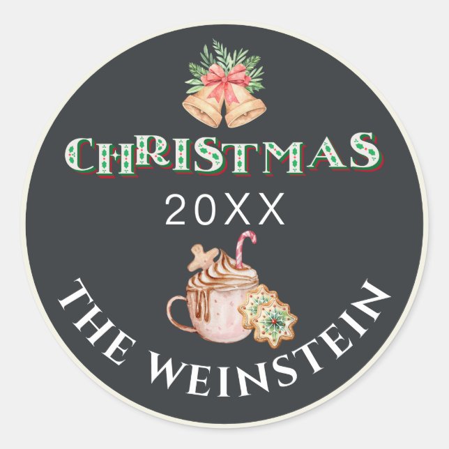 Typography Christmas Party Favour Classic Round Sticker (Front)