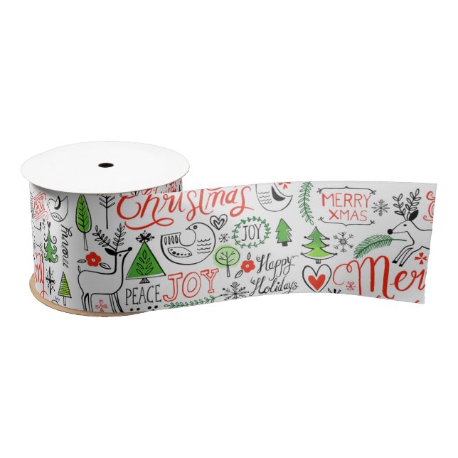 Typography Christmas   Satin Ribbon (Spool)