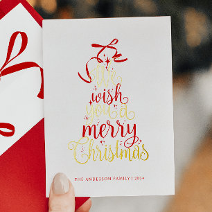 Typography Christmas Tree Foil Holiday Card