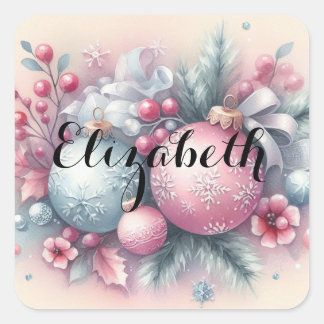 Typography Christmas tree ornaments watercolor  Square Sticker