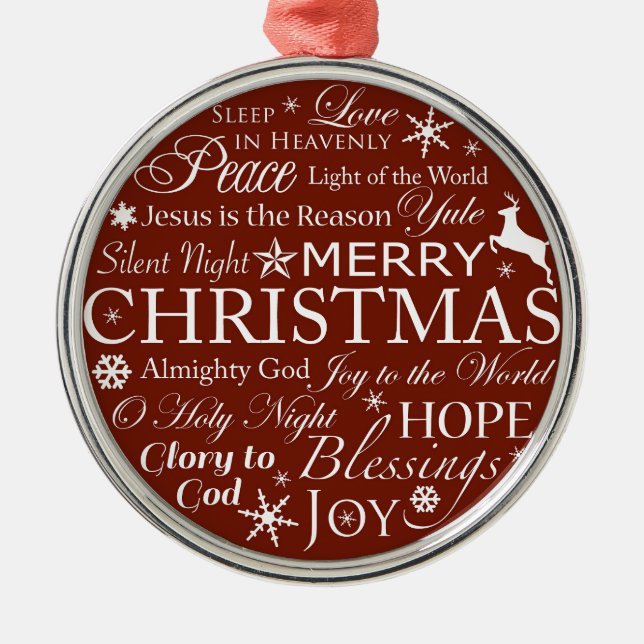 Typography Christmas Words Metal Tree Decoration (Front)
