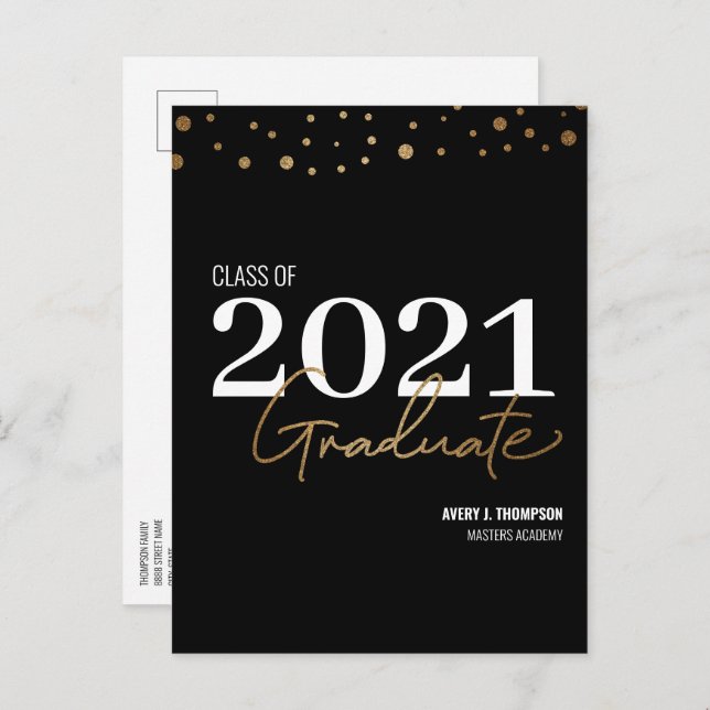 Typography Class of 2021 Graduate Personalised Announcement Postcard (Front/Back)