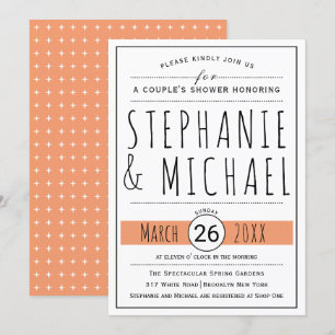 Typography coral peach wedding couple's shower invitation