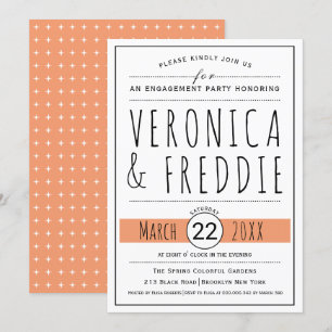 Typography coral peach wedding engagement party invitation