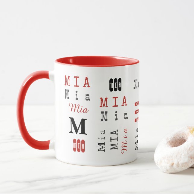 Typography Custom Repeating Name & Monogram Mug (With Donut)