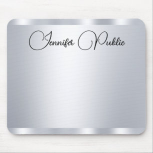 Typography Custom Script Silver Metallic Look Mouse Mat
