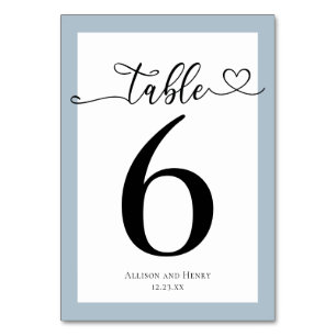 Typography Dusty Blue Grey Wedding Reception Table Number