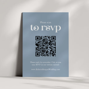 Typography Dusty Blue QR code Wedding RSVP Card