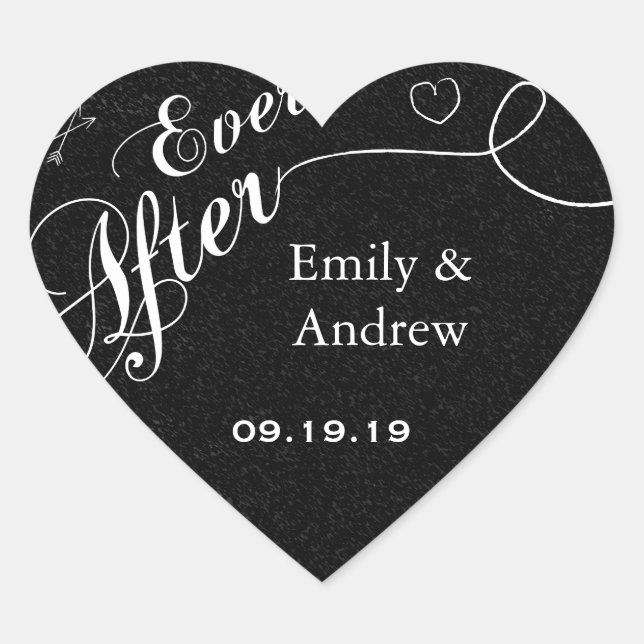 Typography Everafter Chalkboard Black Wedding Seal (Front)