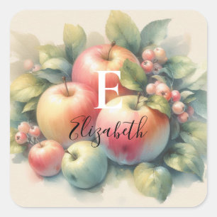 Typography Fall apples pastel colours watercolor Square Sticker
