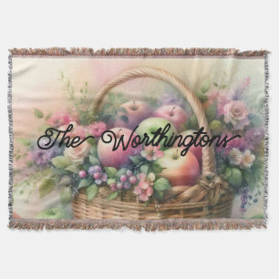 Typography Fall apples pastel colours watercolor Throw Blanket