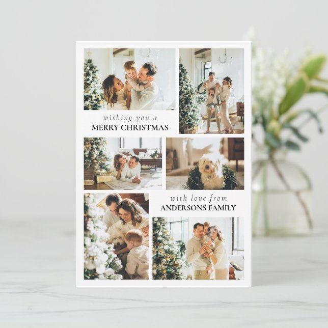 Typography Family Photo Collage Christmas Card (Standing Front)