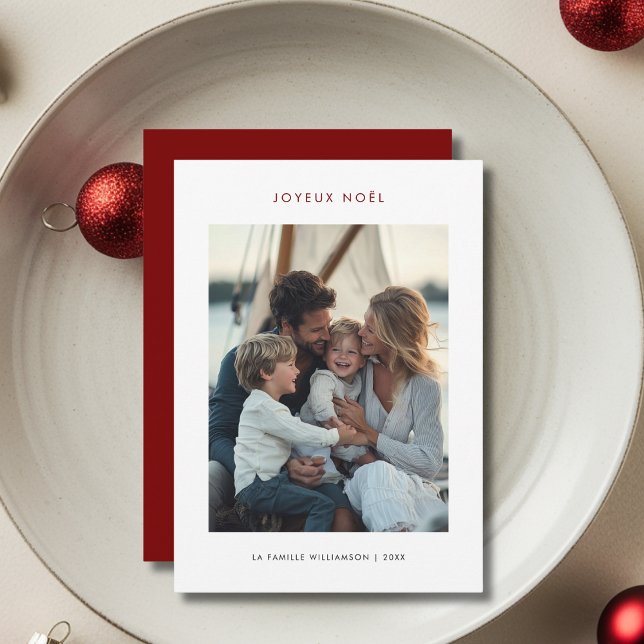 Typography French Christmas Red Joyeux Noël Photo Holiday Card (Creator Uploaded)