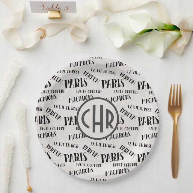 Typography French Theme Monogram | Paris | Parfum Paper Plate (Wedding)