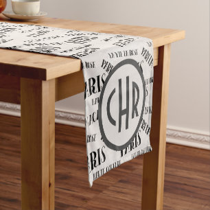 Typography French Theme Monogram Paris Parfum Short Table Runner