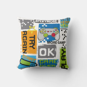 Typography Game pixel print. Game illustration. bo Cushion