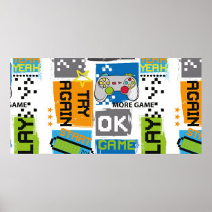 Typography Game pixel print. Game illustration. bo Poster
