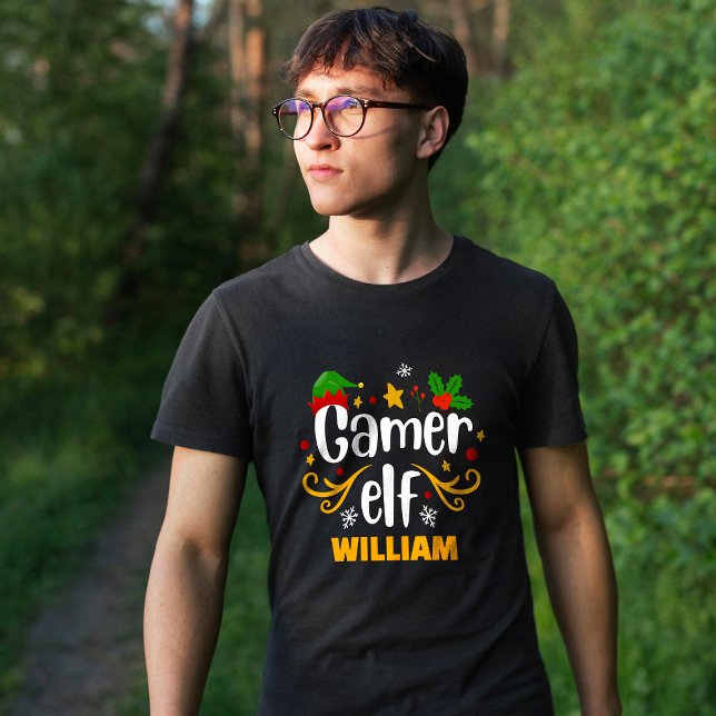 Typography Gamer Elf Fun Family Matching T-Shirt (Creator Uploaded)
